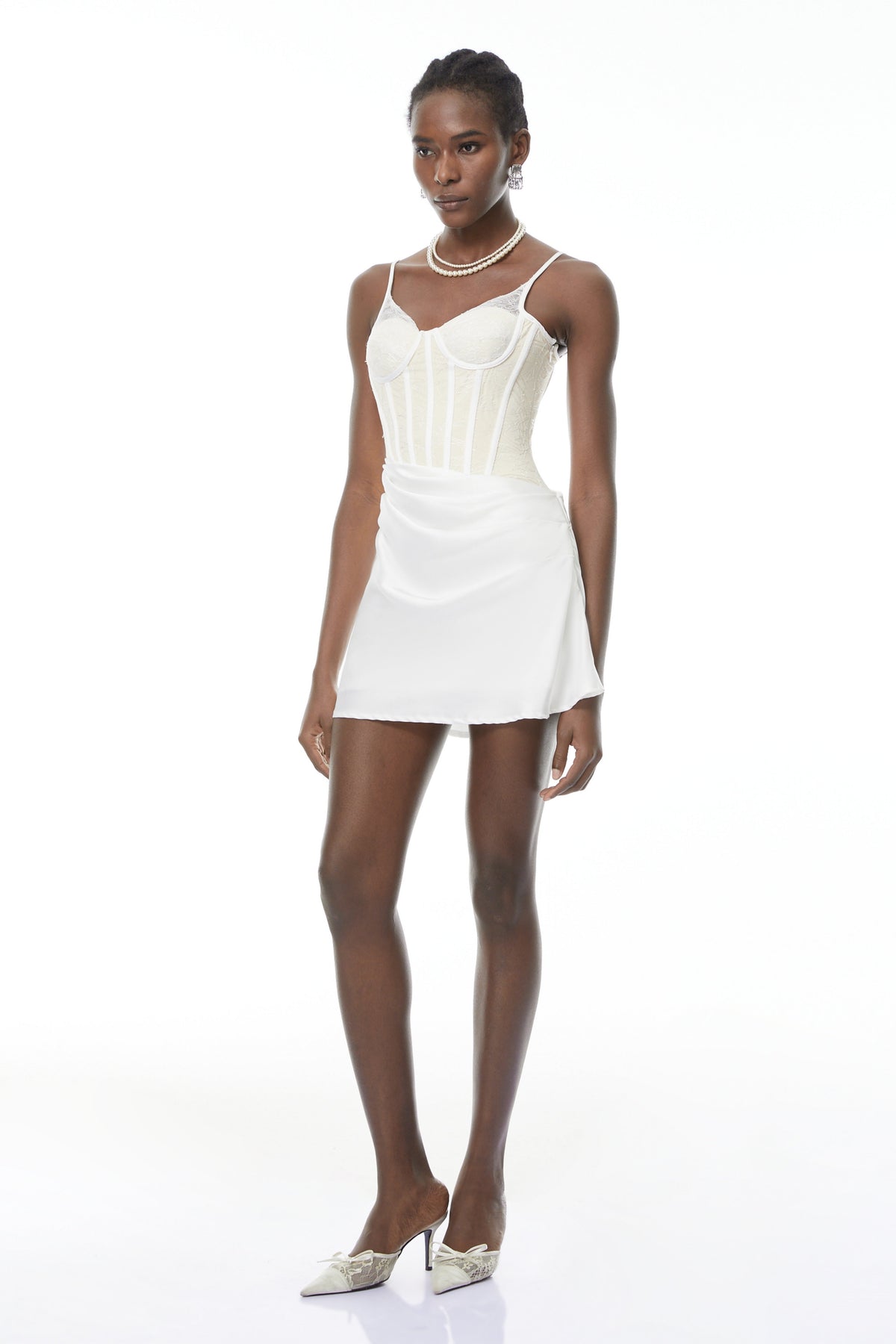 Eufrosina White Bodycon Mini Dress with Lace Panels
