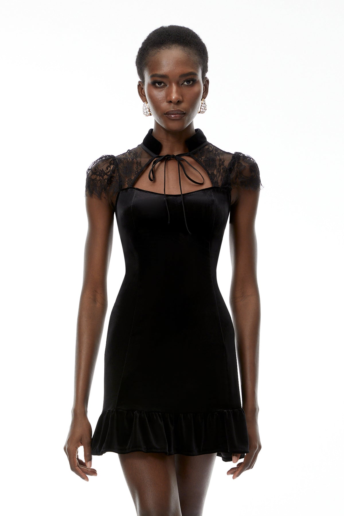 Eulalia Black Cut-Out Floral Lace Mini Dress (Final Sale-US Only)