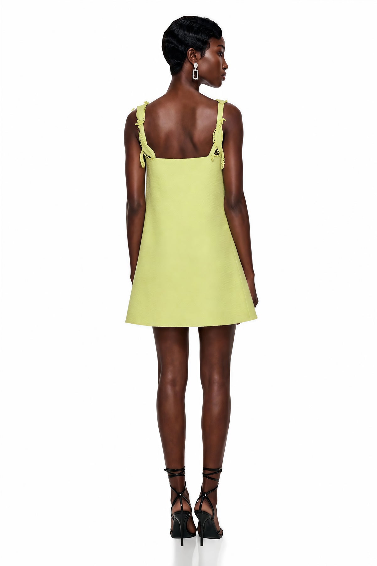 Eunice Chartreuse Floral Applique Mini Dress