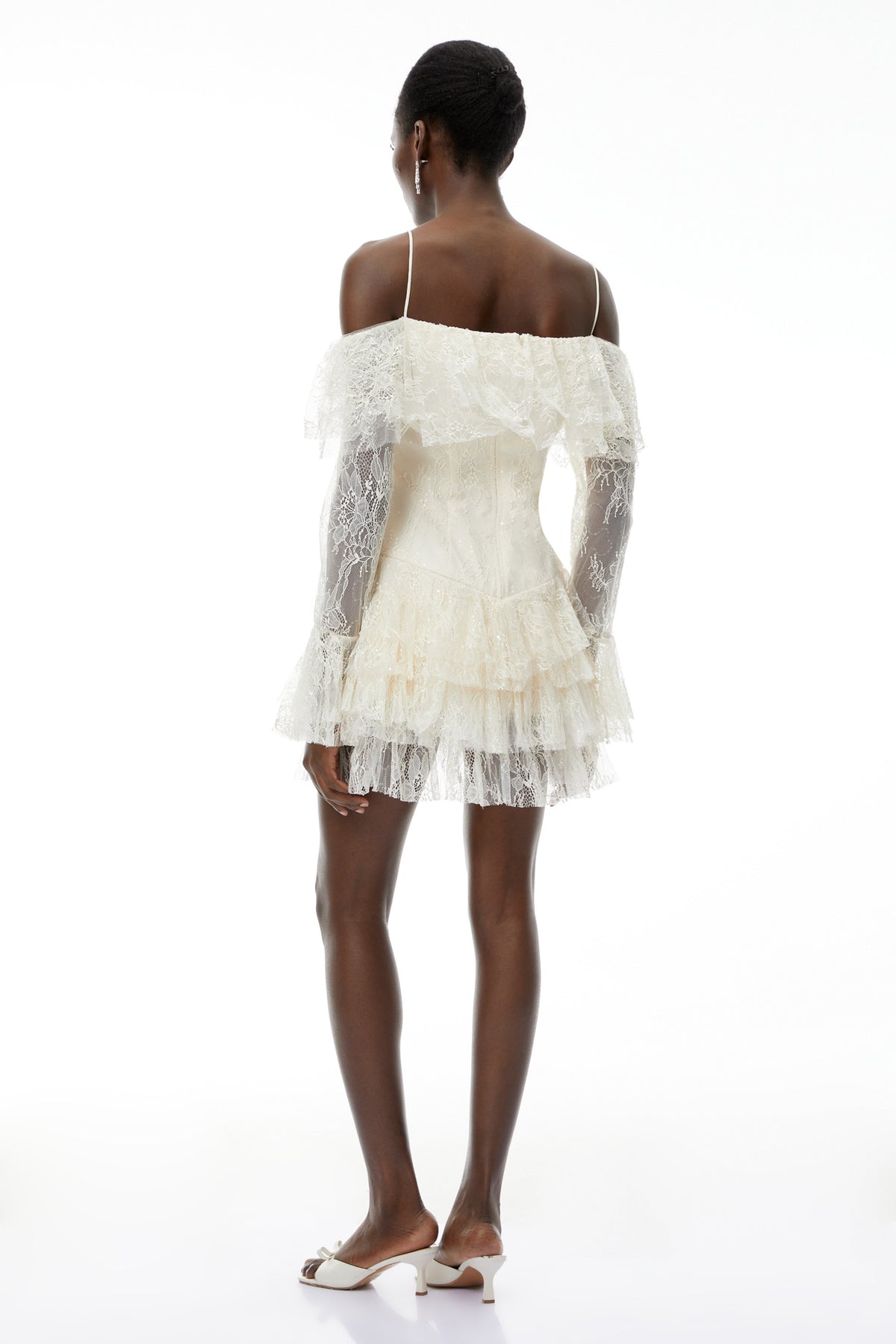 Evelyn Neutral Off Shoulder Tiered Mini Dress (Final Sale-US Only)