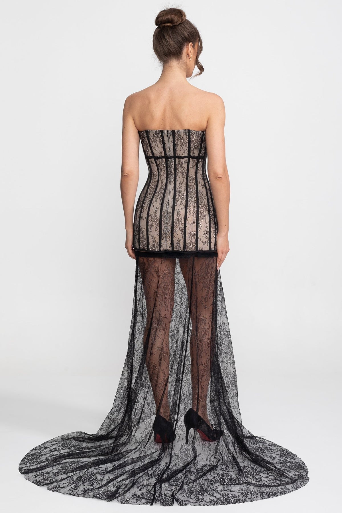Strapless Maxi Dress With Dramatic Ruffle Overskirt - Black