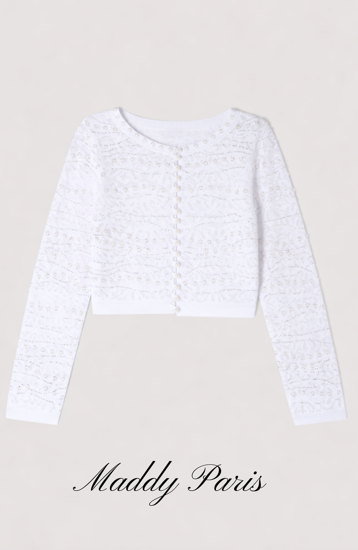 Sandro Celeste Embellished Knit Maxi  Cropped Pearled Cardigan - Pearl White