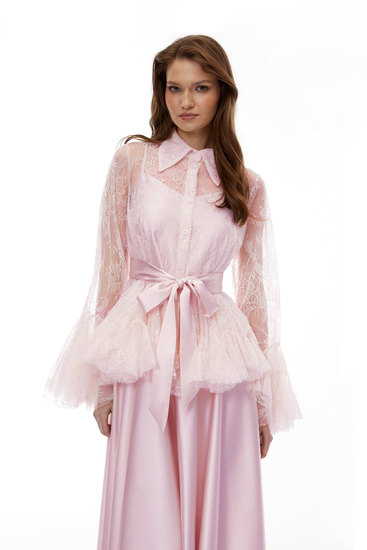 Fadila Pink Semi-Sheer Blouse & Dress Set