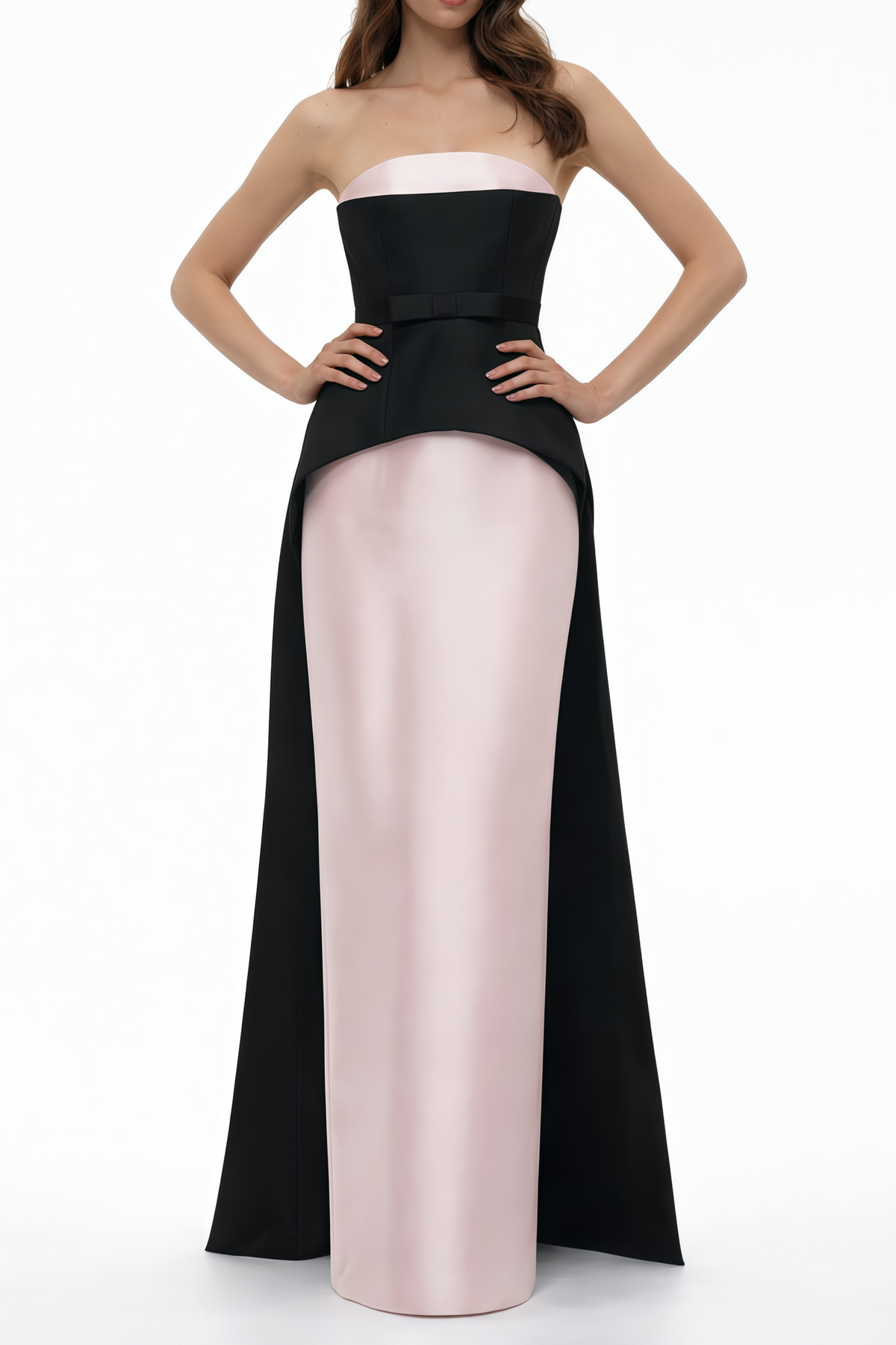 Felismina Pink Color Block Satin Maxi Dress