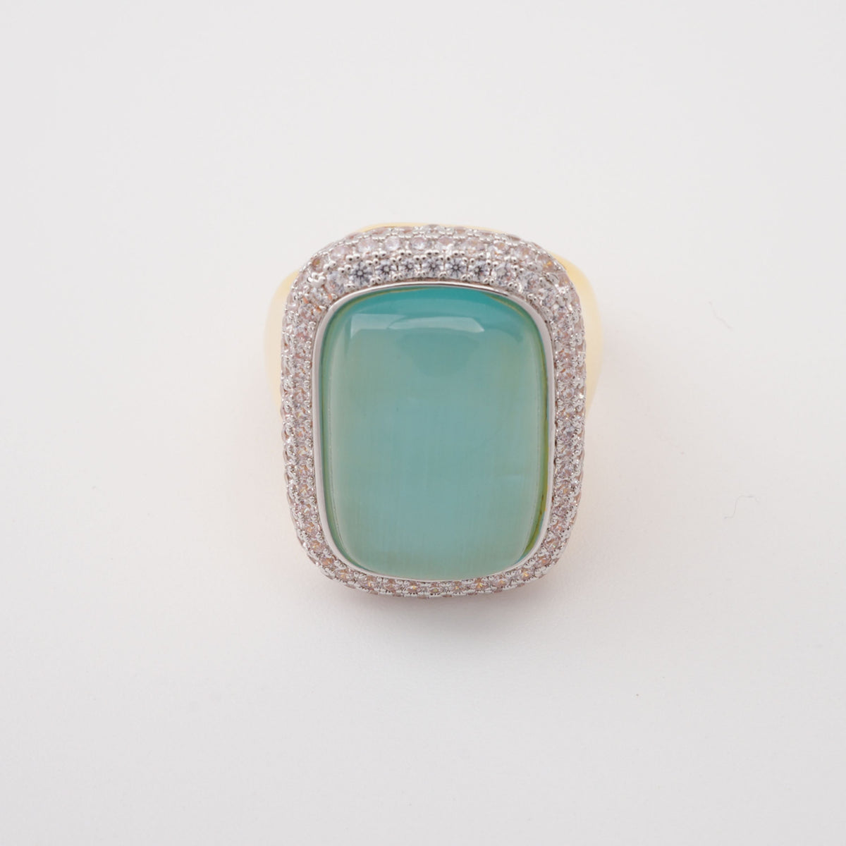 Feriha Aqua Chalcedony Cushion Cut Pavé Crystal Ring