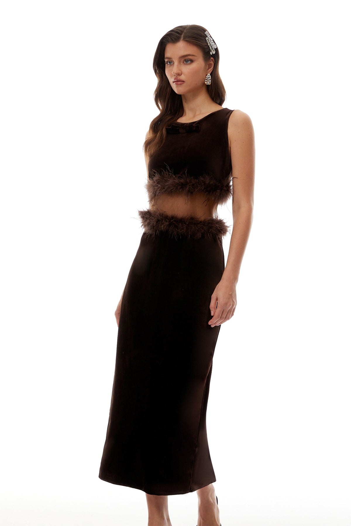 Fernande Brown Sleeveless Midi Dress