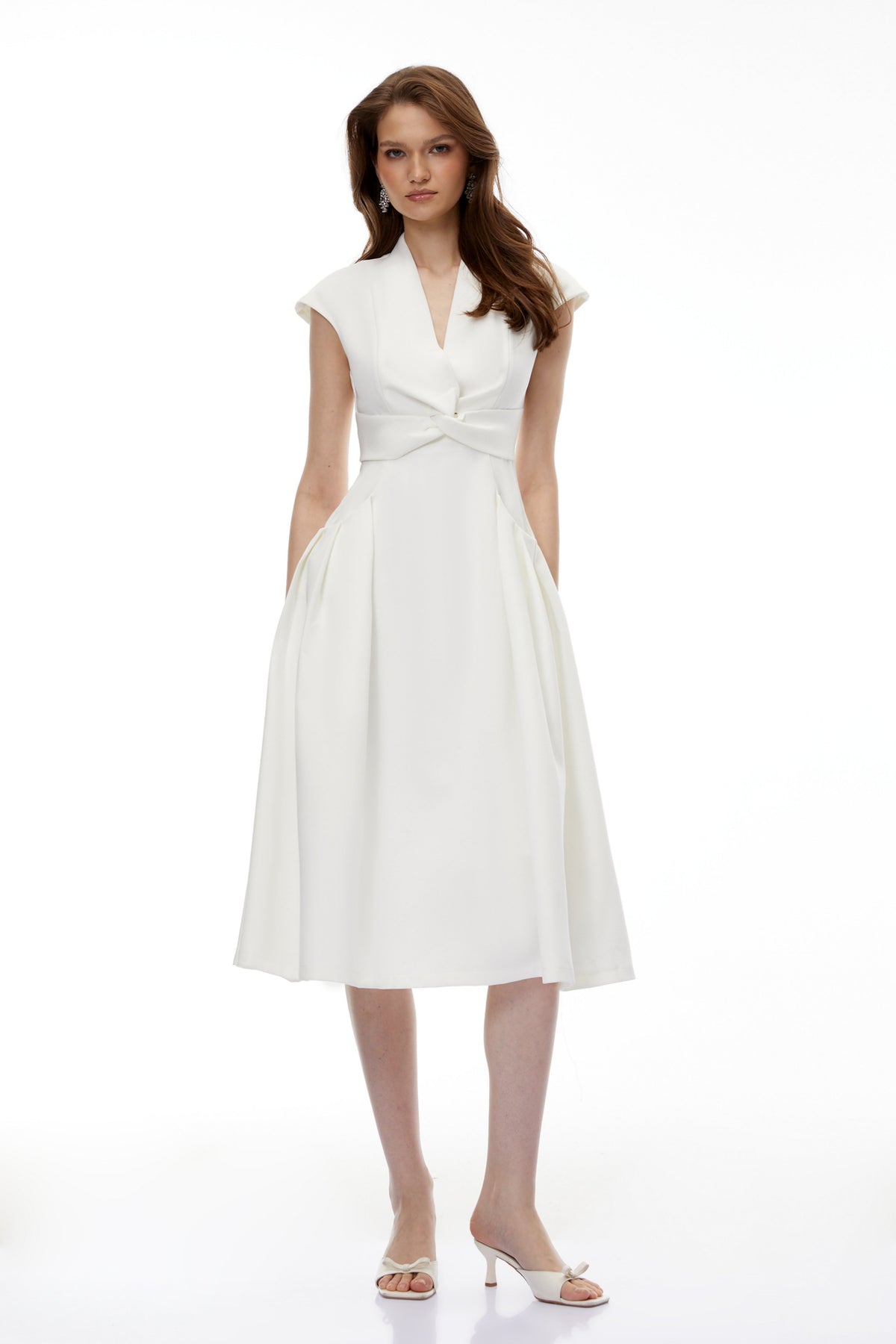 Fevronia White Sleeveless Twist Front Midi Dress
