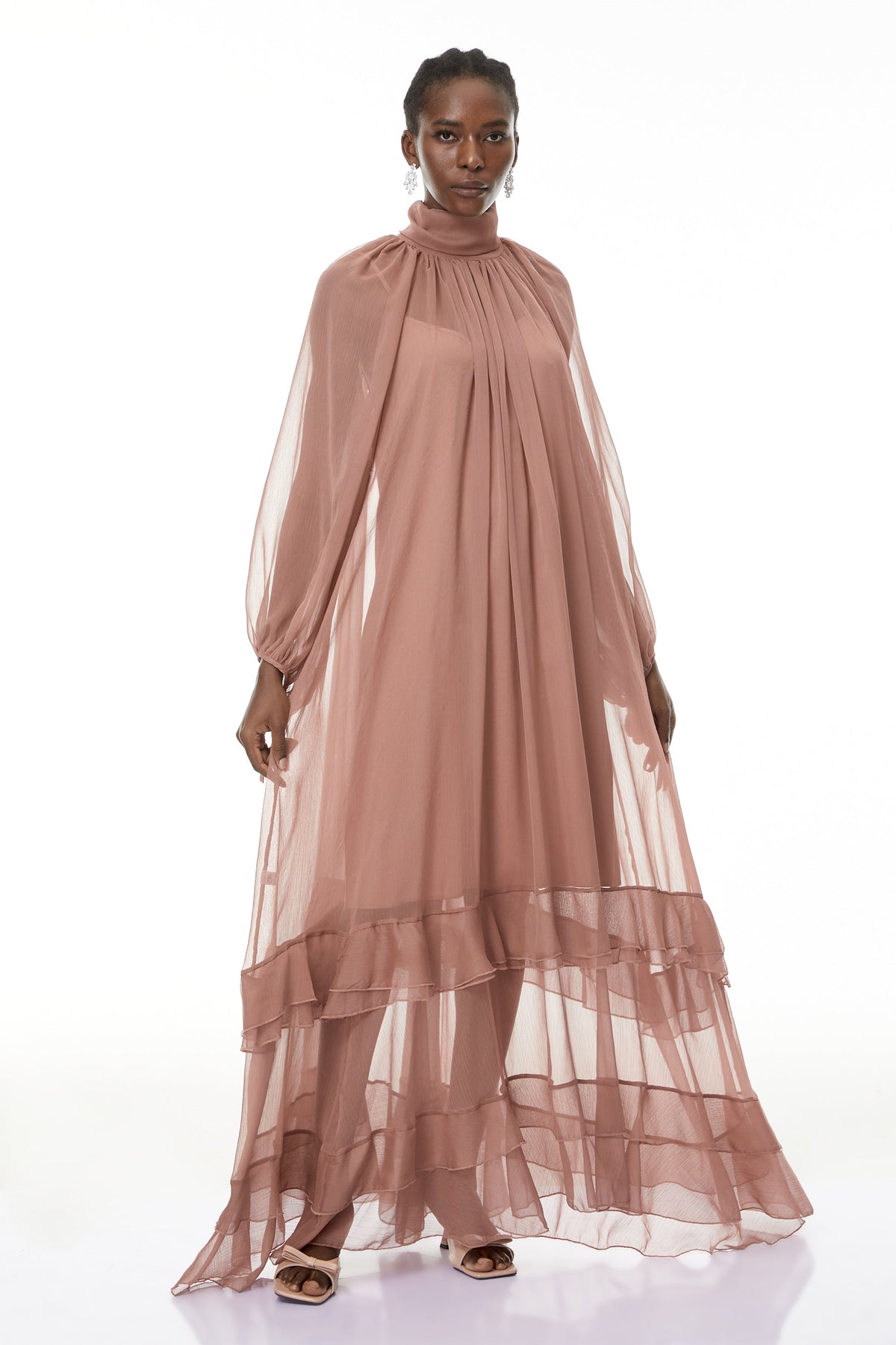 Fiorenza Pink Shirred Tiered Maxi Dress