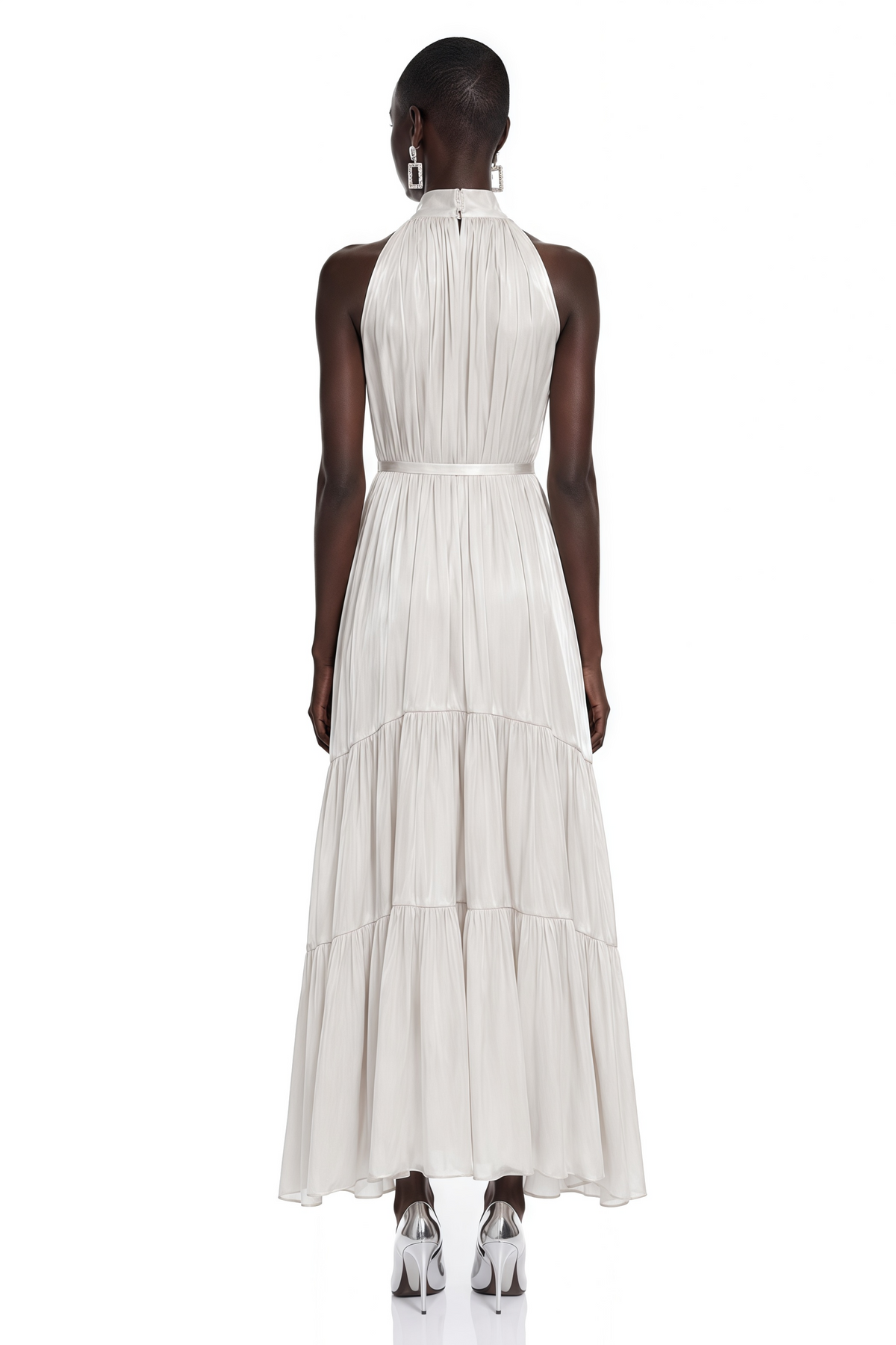 Firuze Ivory Pleated Tiered Maxi Dress