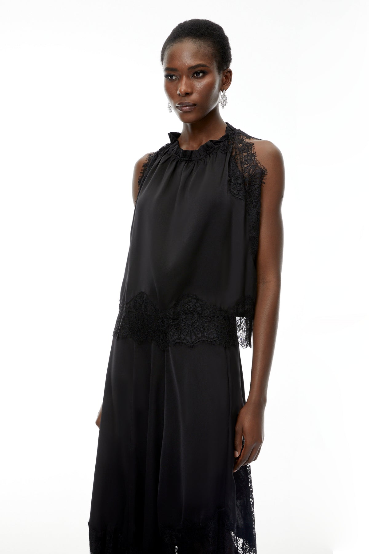 Florence Black Lace Panel Top & Skirt Set