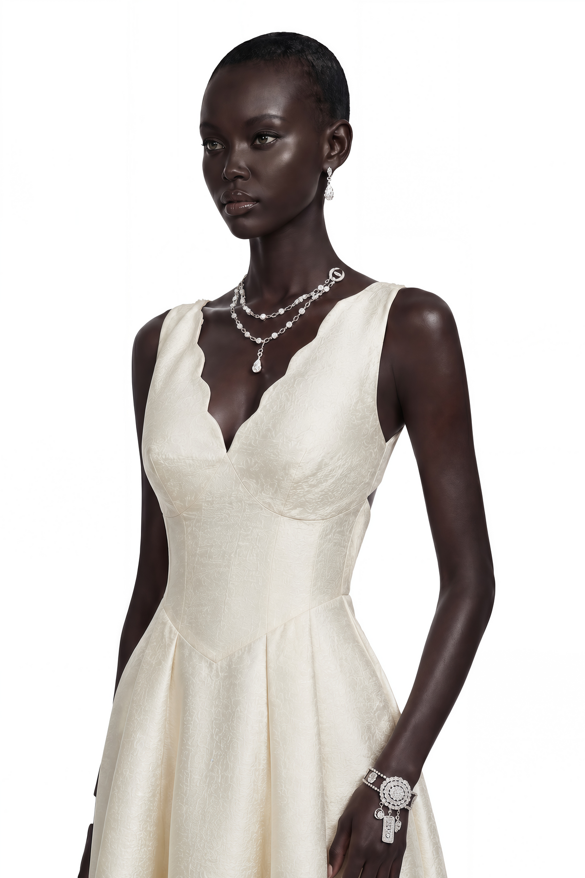 Florence Cream V-Neck Flared Satin Maxi Dress