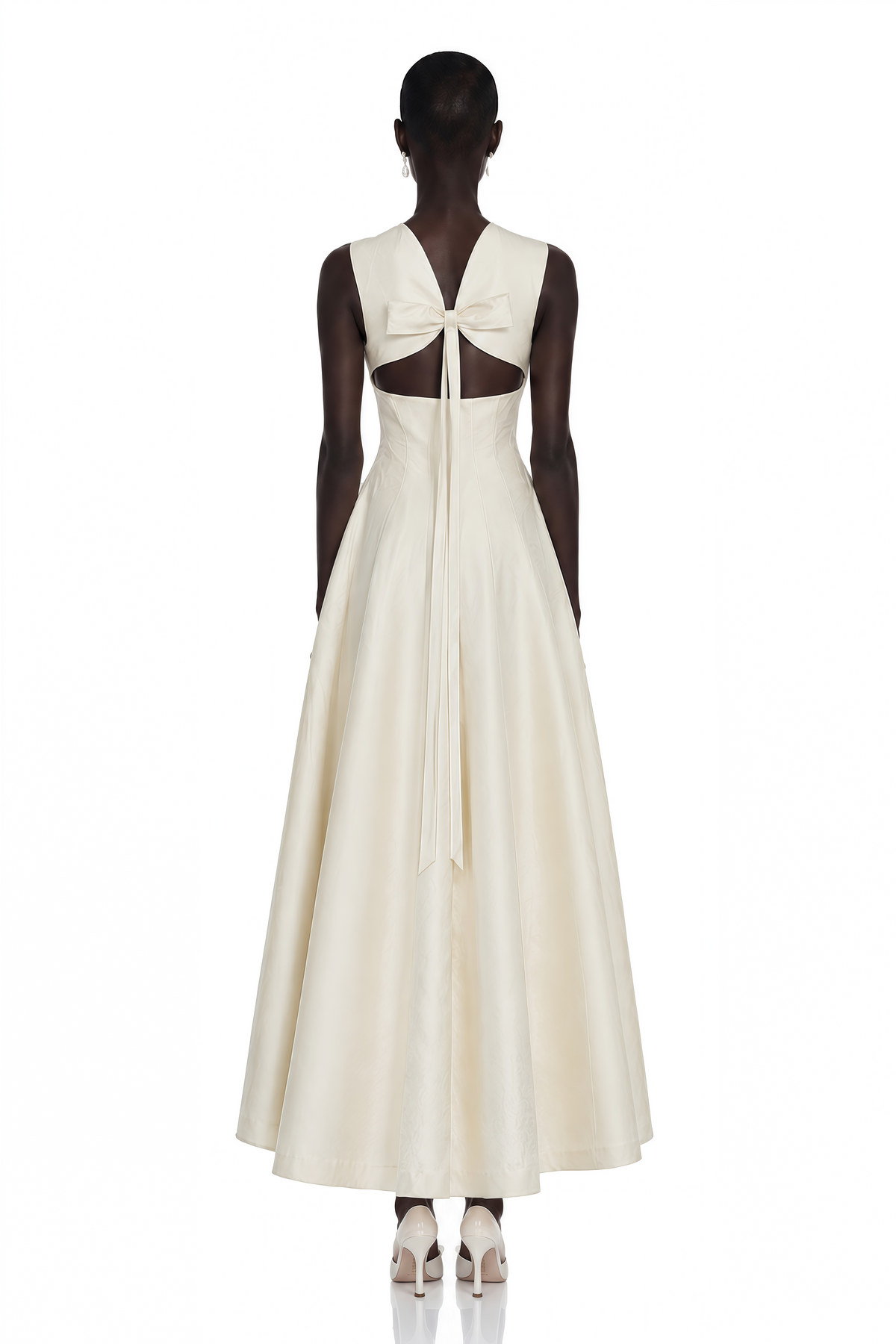 Florence Cream V-Neck Flared Satin Maxi Dress