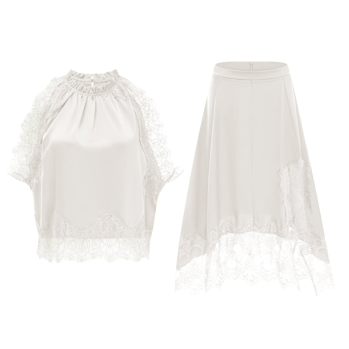 Florence White Lace Panel Top & Skirt Set