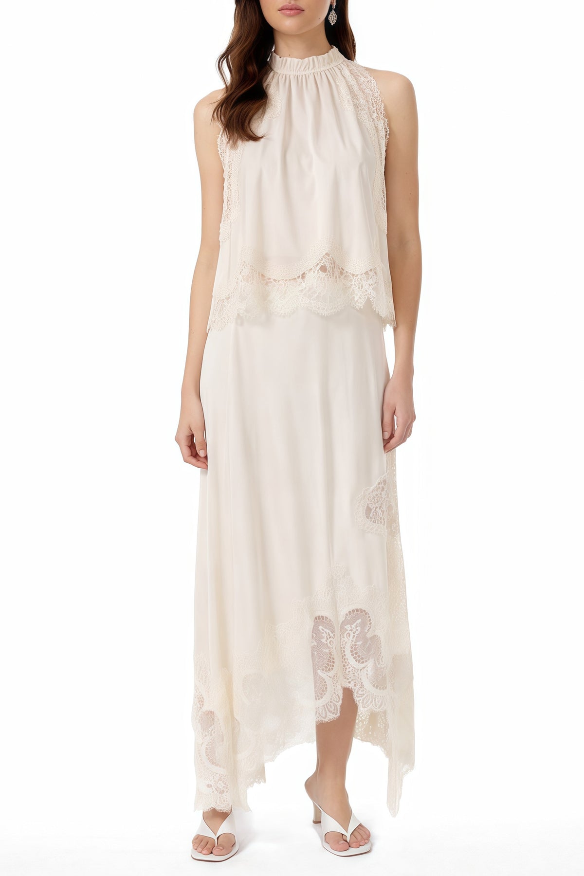 Florence White Lace Panel Top & Skirt Set