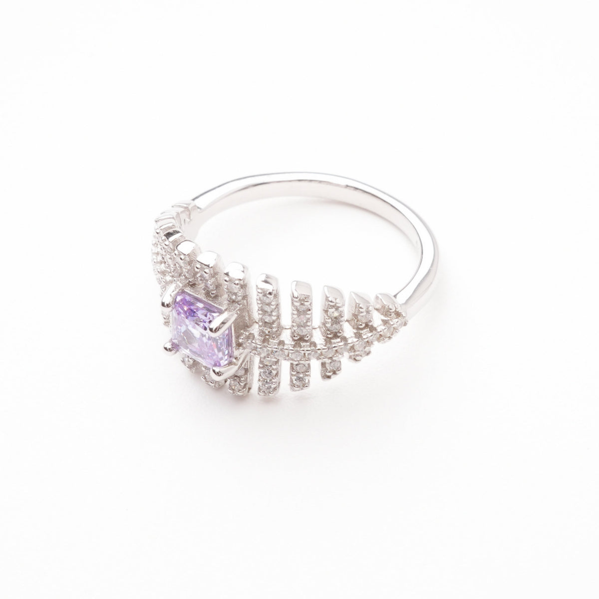 Françoise Lavender Princess Cut Gemstone Fan Crystal Sterling Silver Ring