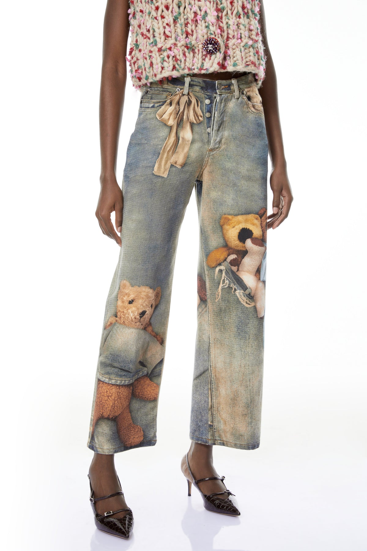 Franziska Blue Denim Jeans with Bear Print