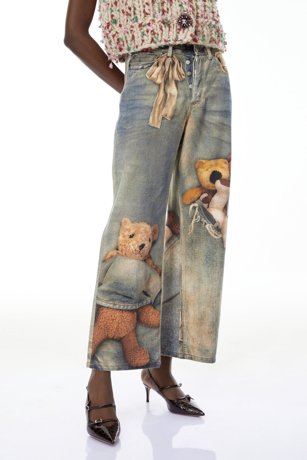 Franziska Blue Denim Jeans with Bear Print