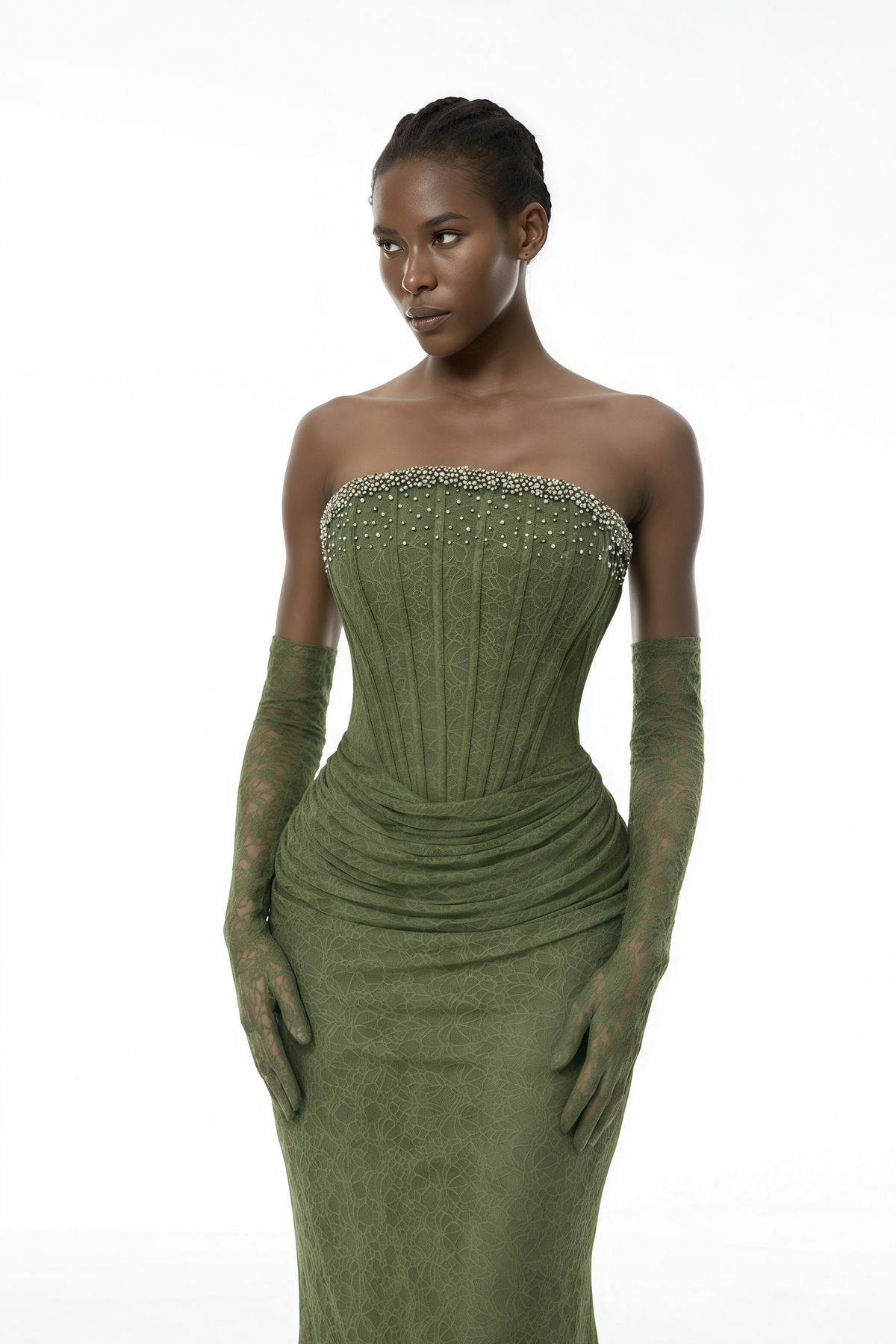 Franziska Green Embellished Corset Maxi Dress