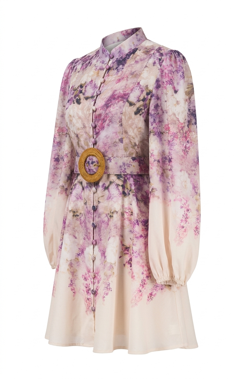 MADDY  FLORAL COTTON LINEN MINI DRESS - Pink      MADDY PARIS