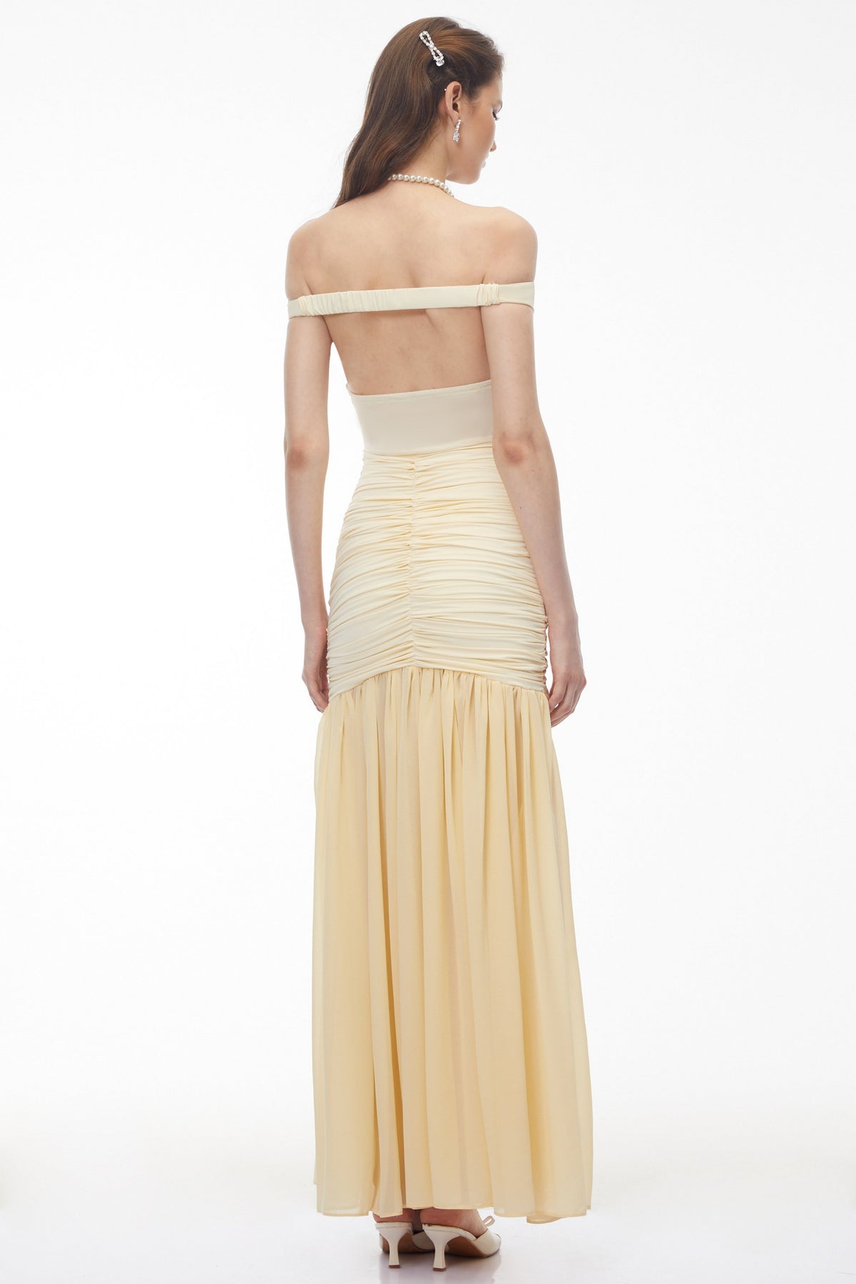 Geneviève Yellow Off Shoulder Ruched Maxi Dress (Final Sale-US Only)