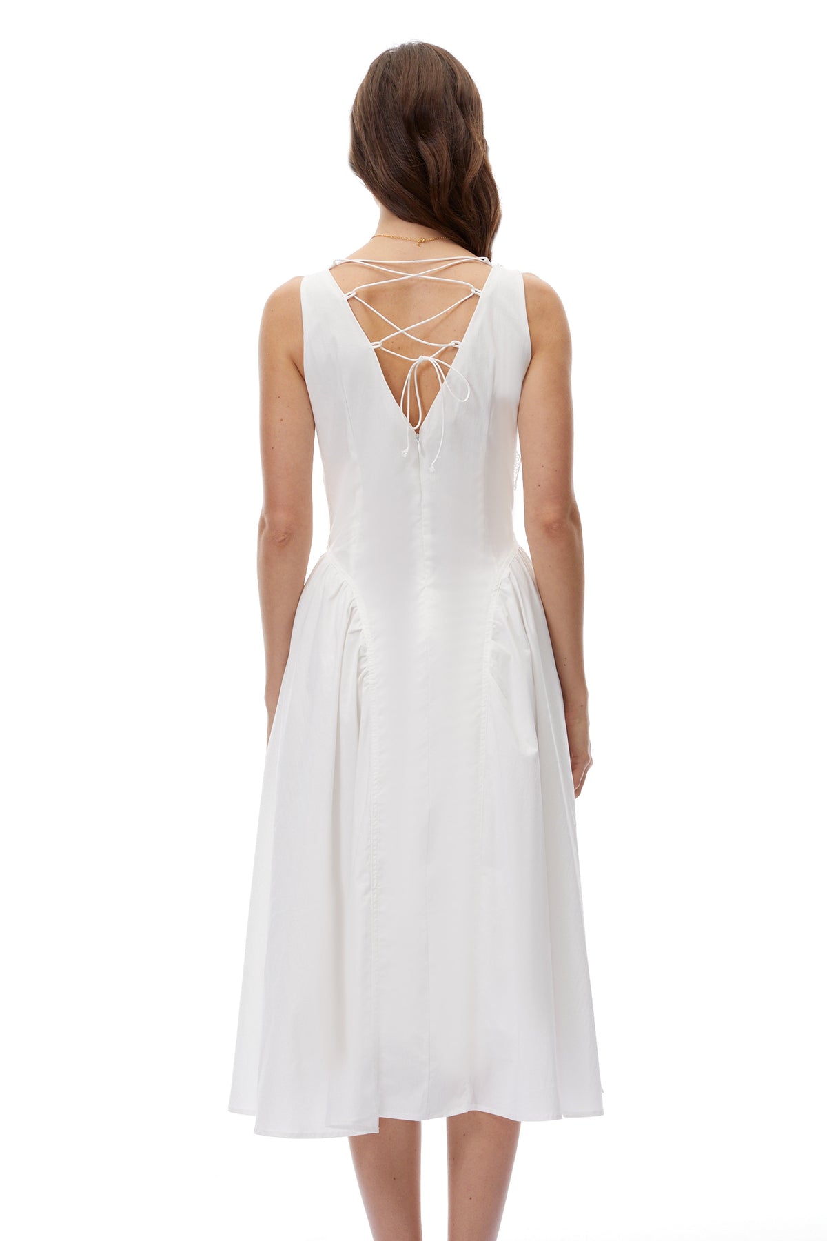 Gertrude White V-Neck Lace Midi Dress