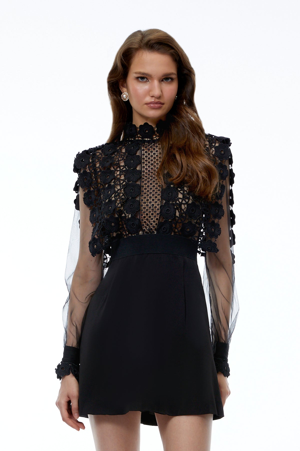 Ginetta Black Corded Lace Panel Mini Dress