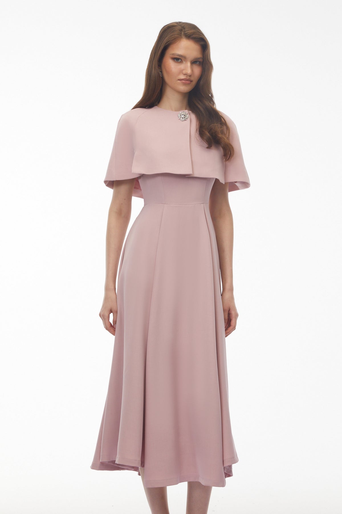 Giuliana Pink Solid Cape ＆ Midi Dress Set