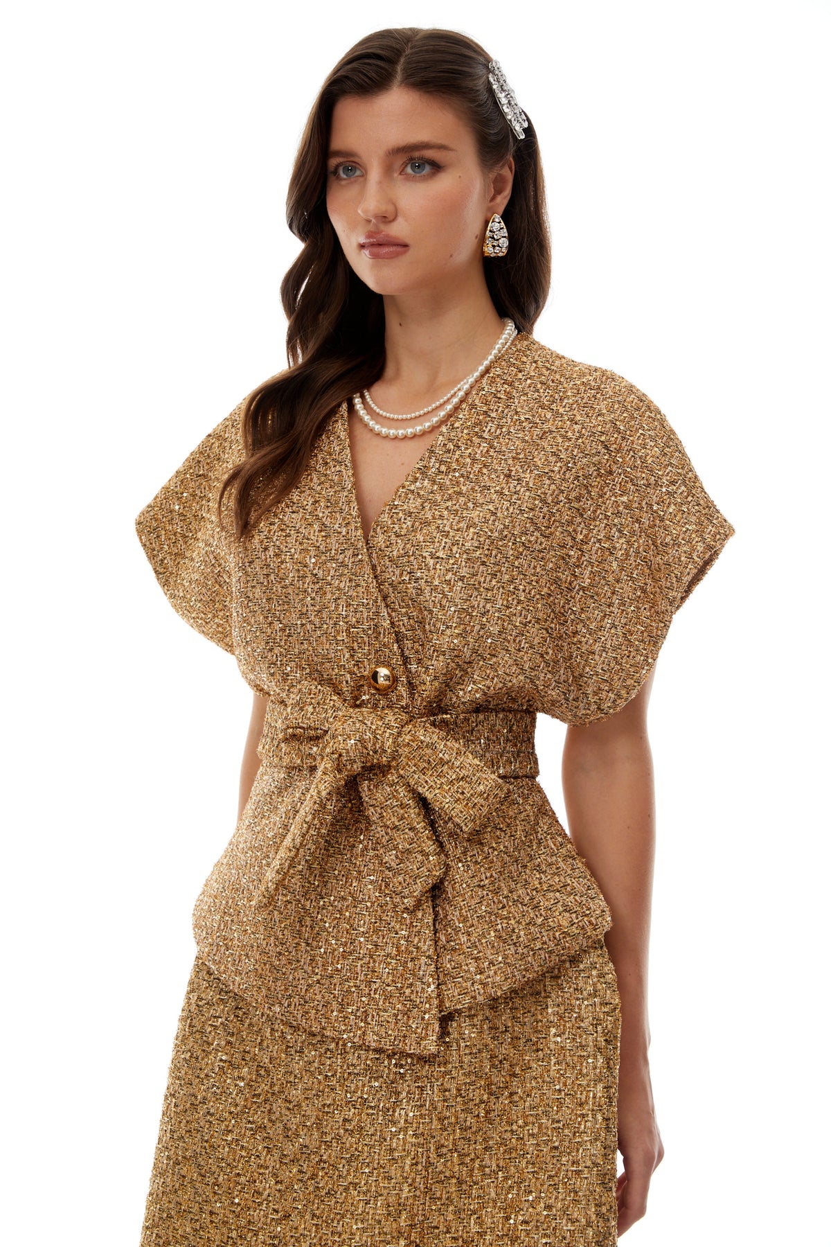 Arna Gold Belted Tweed Waistcoat