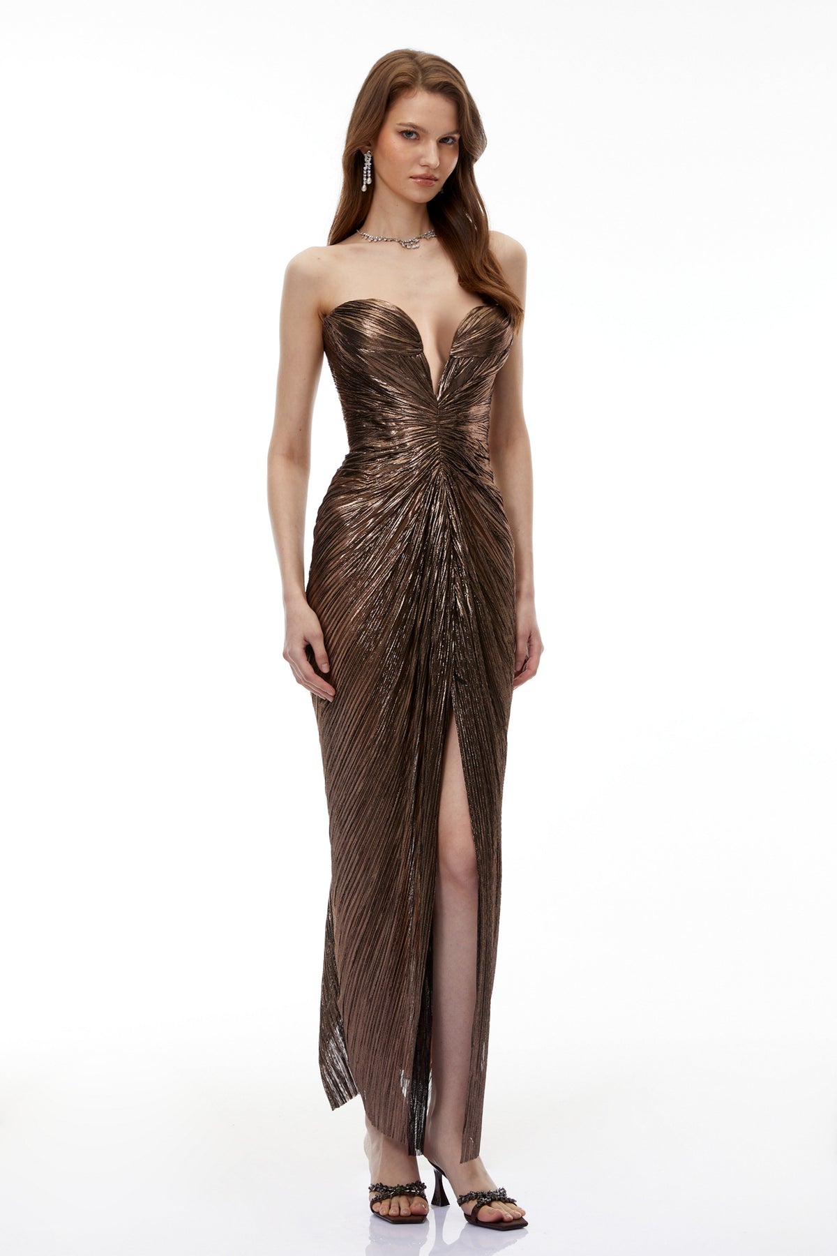 Guillermo Gold Off-Shoulder Maxi Dress
