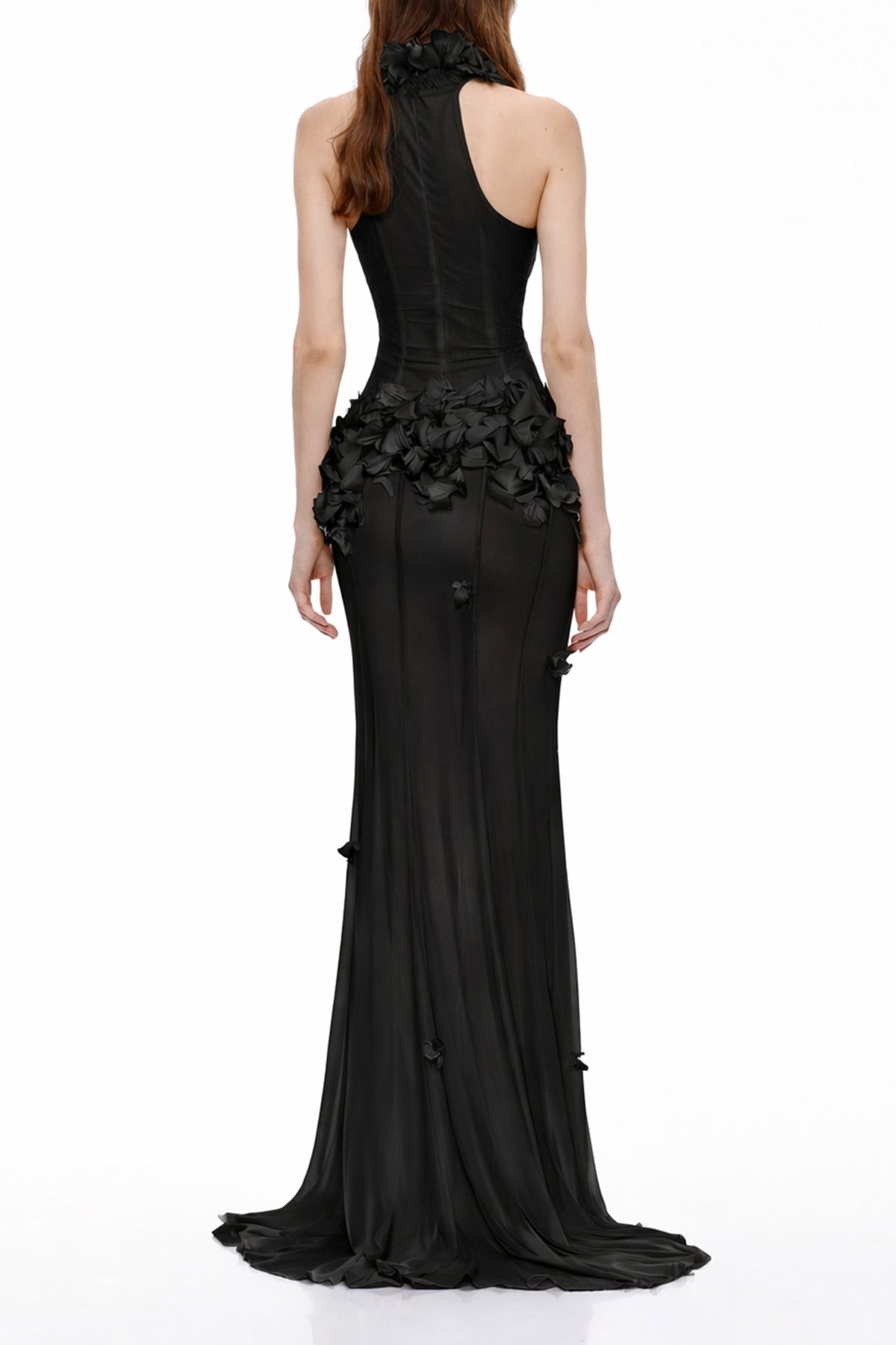 Guinevere Black Halterneck Maxi Dress with 3D Florals