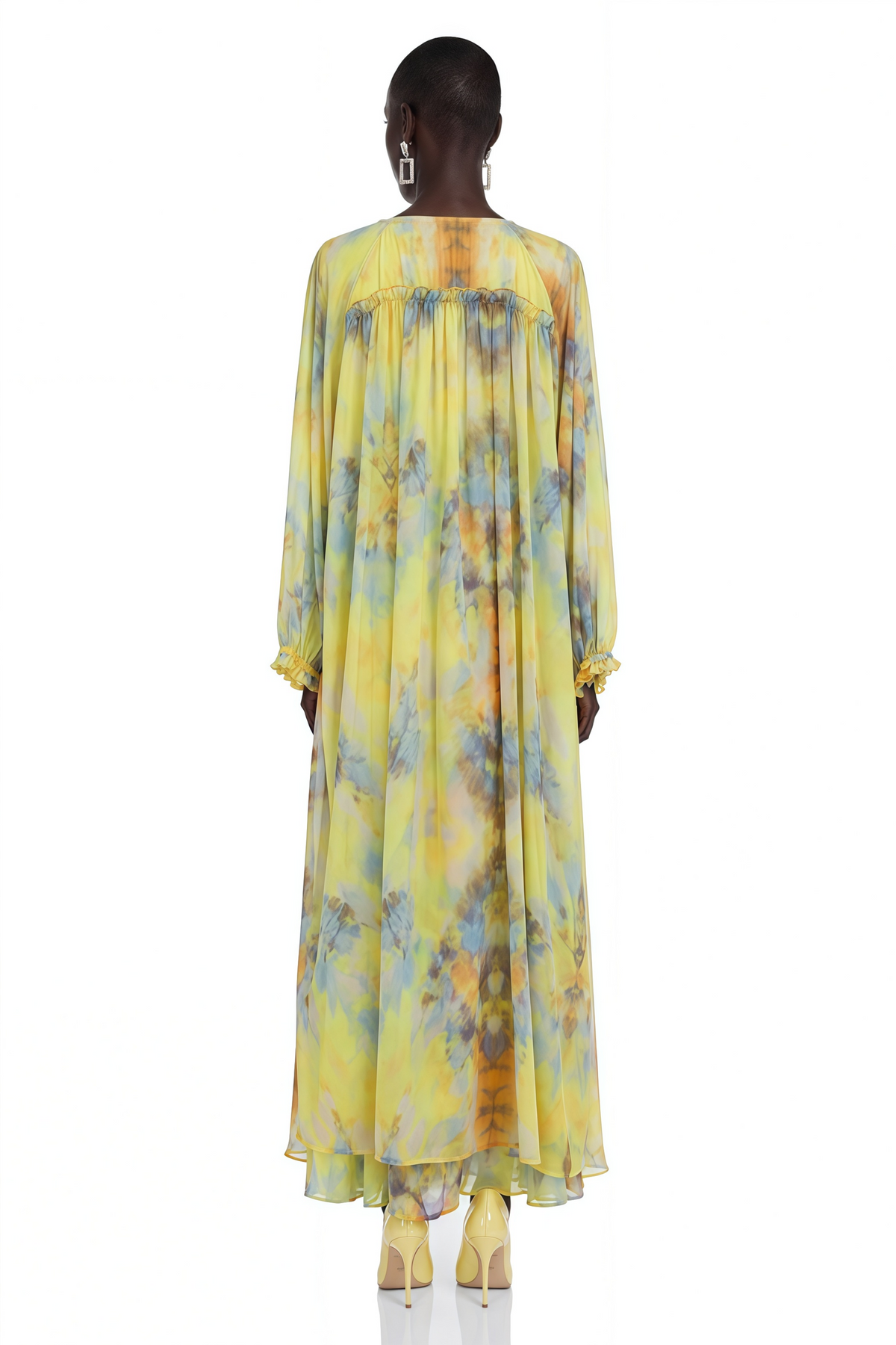 Gwendolen Yellow Floral Print Maxi Dress with Lace Trim