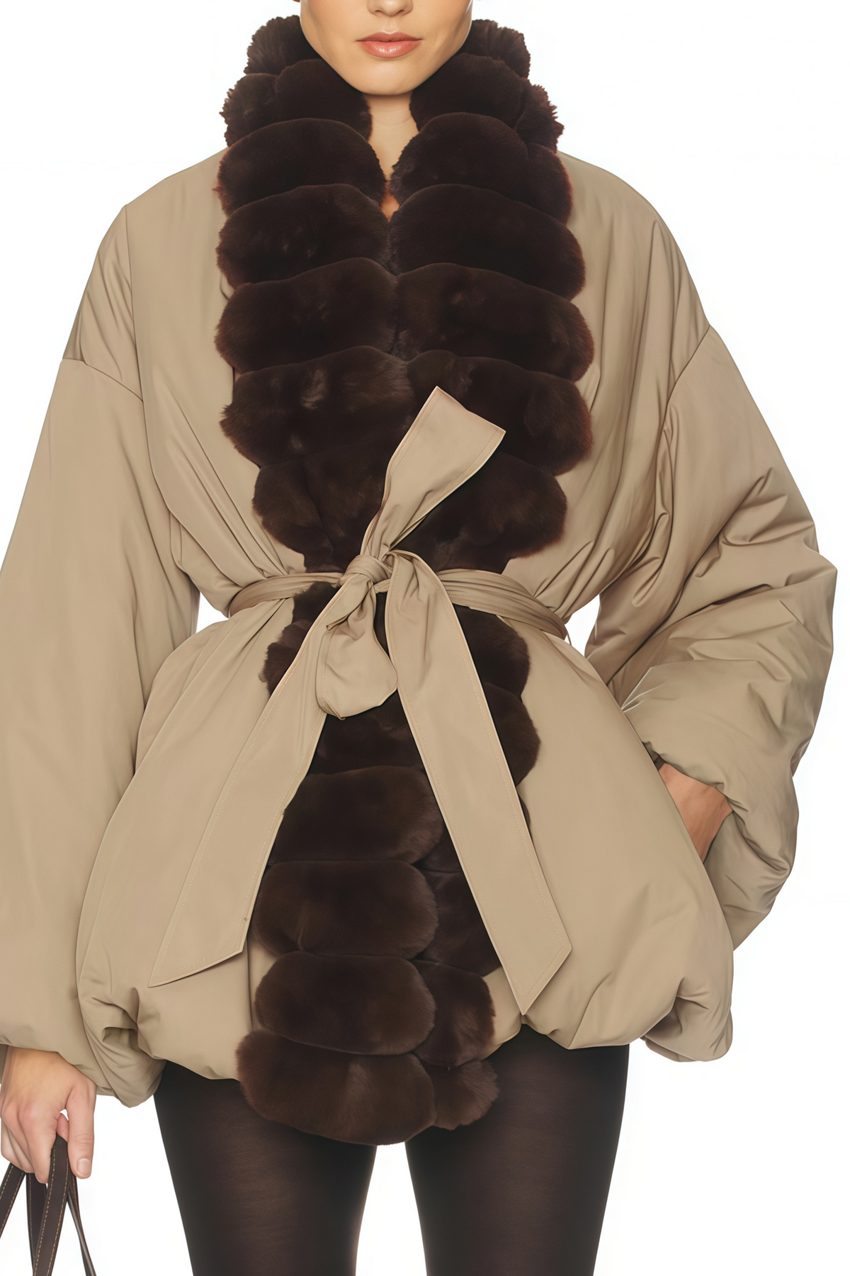 Ileana Khaki Fur Trim Bubble Down Jacket (Final Sale-US Only)