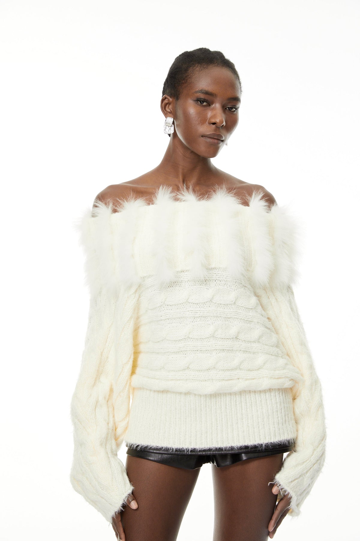 Hadley White Stretch Rib-Knit Sweater