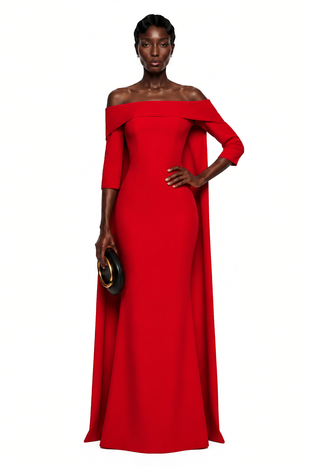 Havva Red Maxi Dress with Cape Sleeves