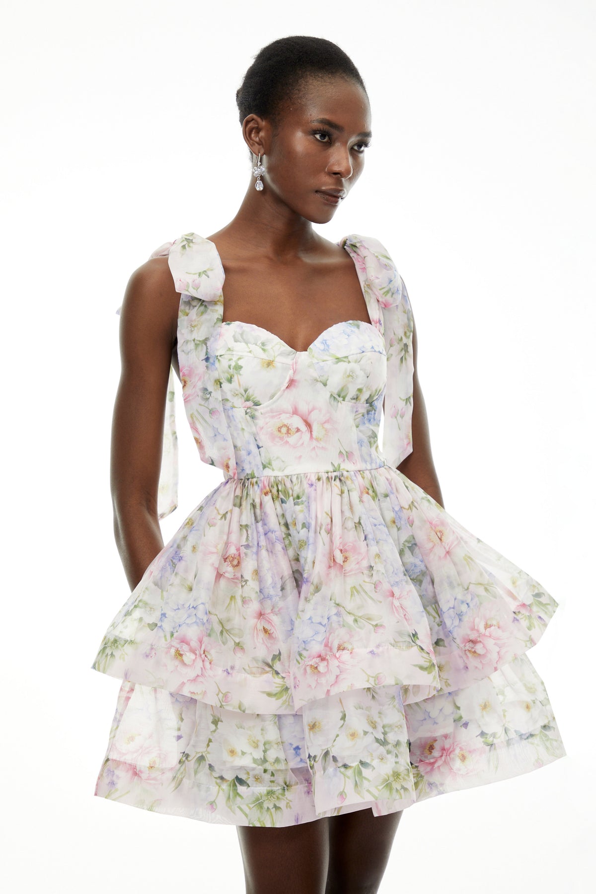 Hélène Multicolor Pink Floral Print Flounced Mini Dress