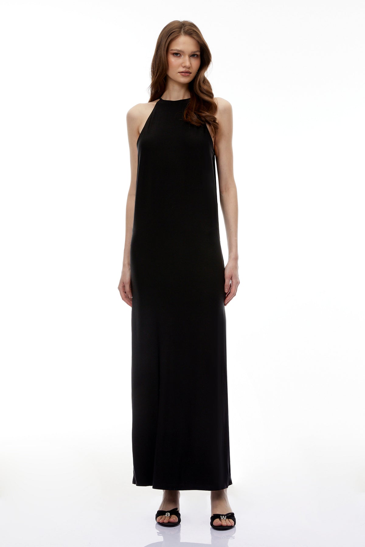 Hermione Black Halterneck Open Back Maxi Dress (Final Sale)