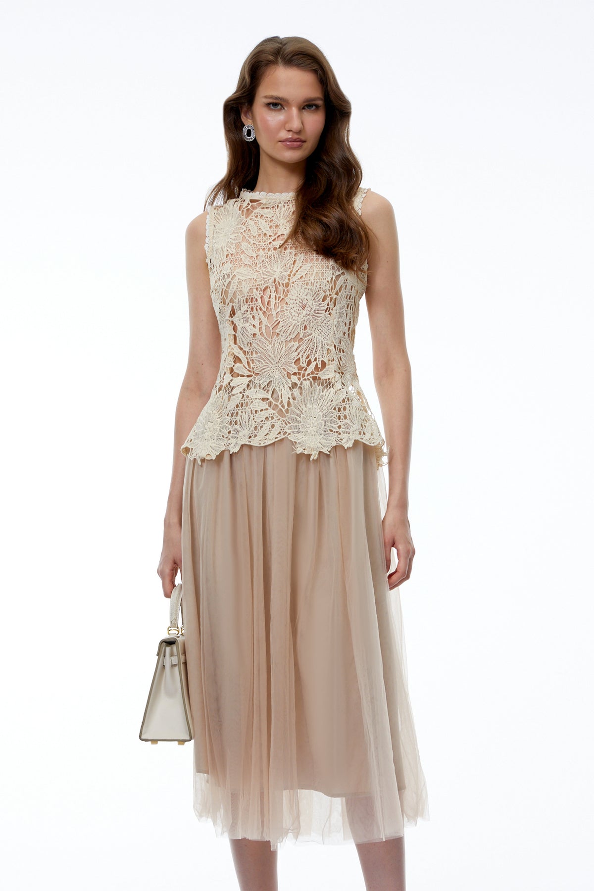 Hortensia Cream Floral Lace Top & Tulle Skirt Set