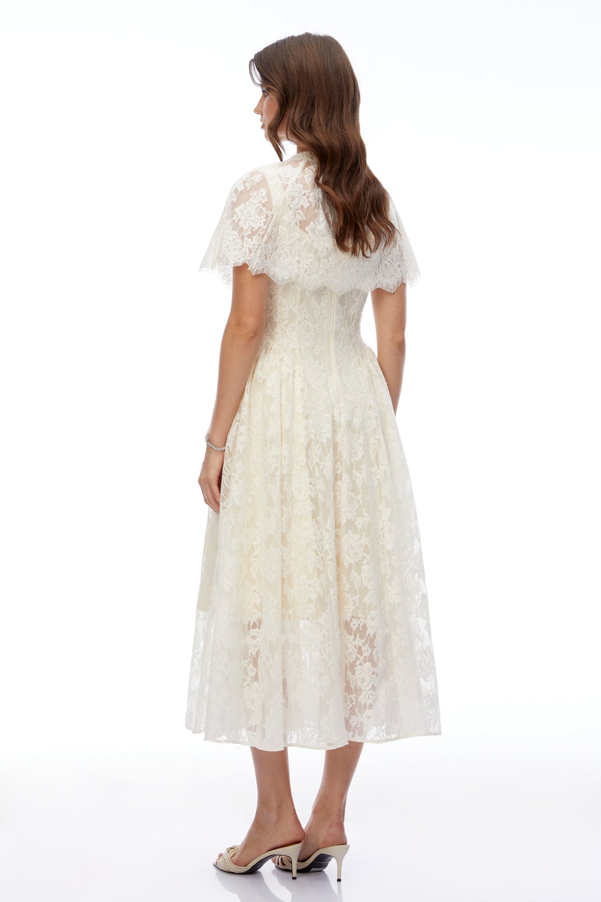 Huia Cream Lace Midi Dress with Cape