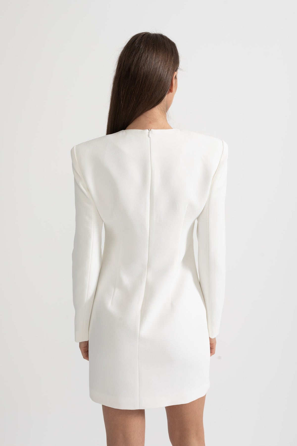 Long Sleeved Mini Dress With Contrasting Floral Embroidery - White