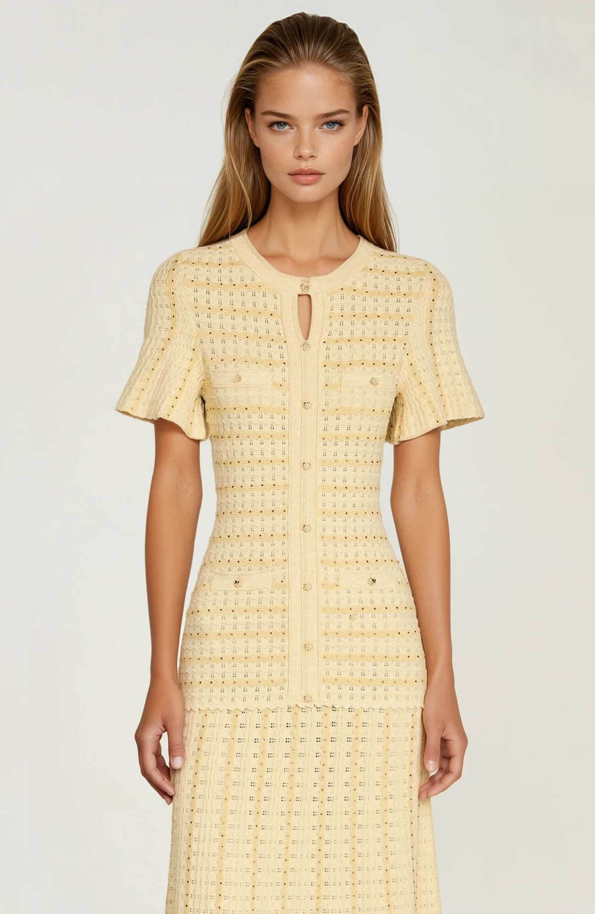 Sandro Victoire Rhinestone Knit Maxi Dress in - Gold