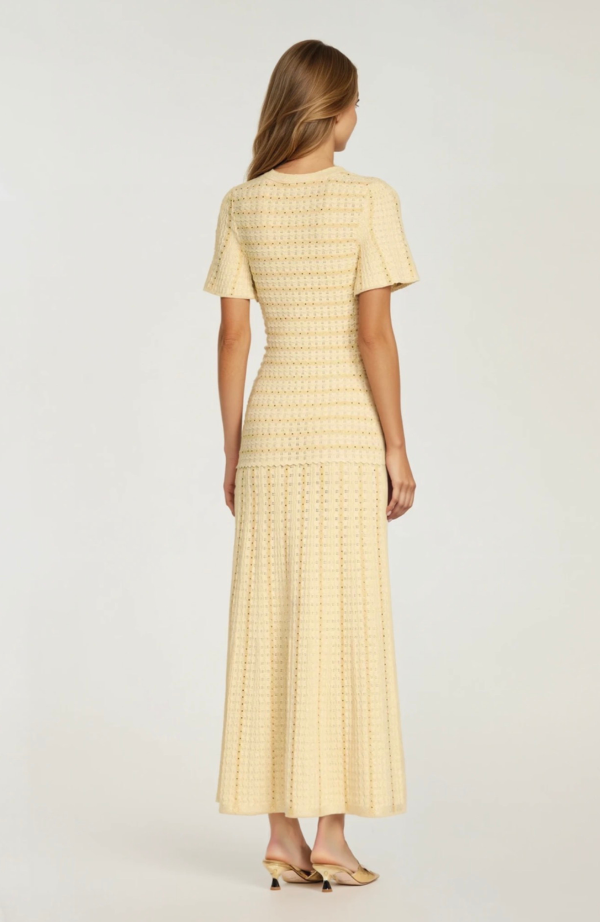 Sandro Victoire Rhinestone Knit Maxi Dress in - Gold