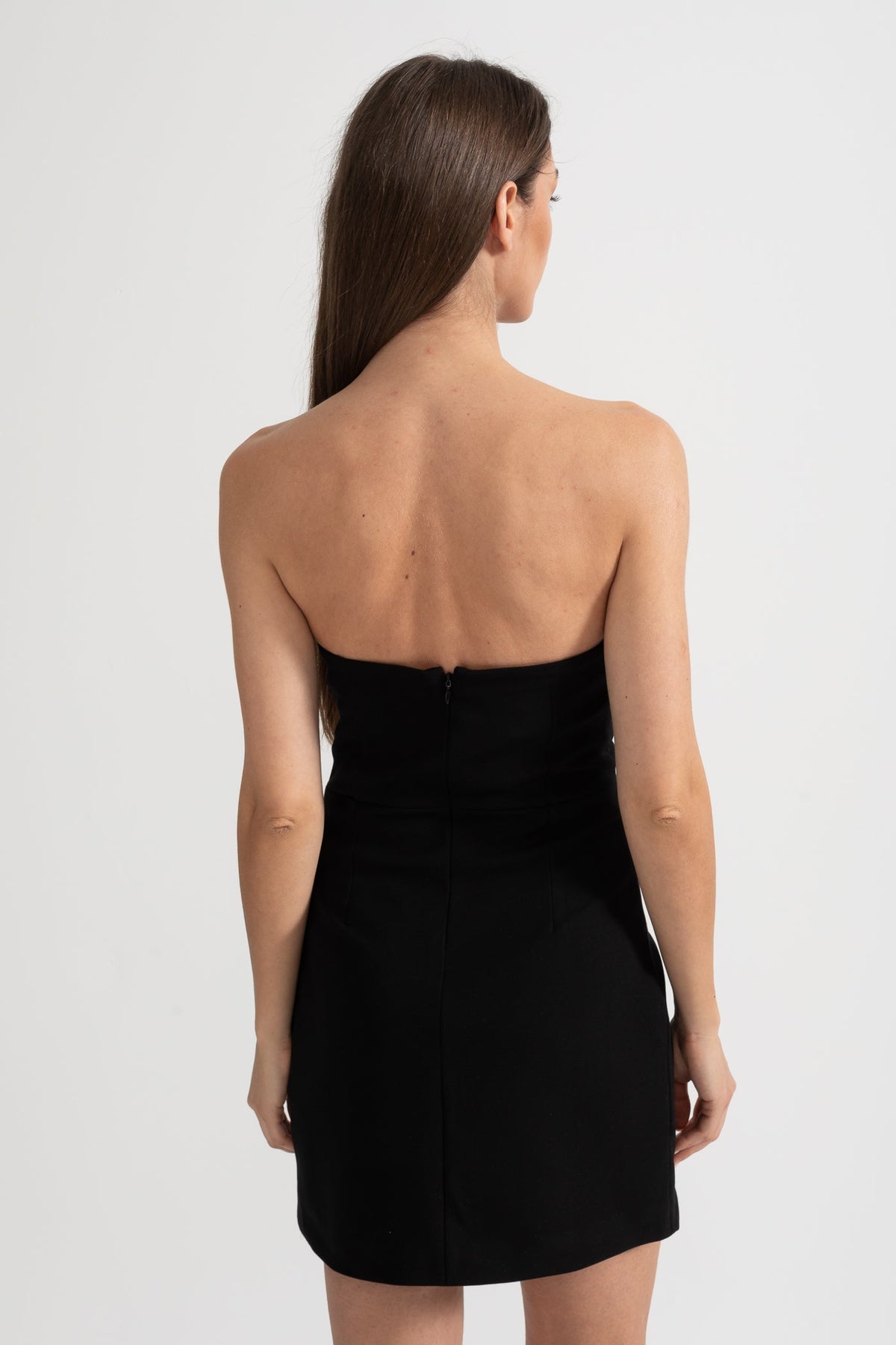 Strapless Mini Dress with Crystal Feather Embellishments - Black