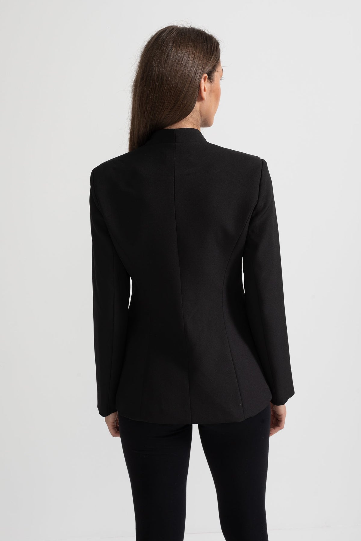 Tailored Blazer With Structured Shoulders And Silver Floral Clasps - Black