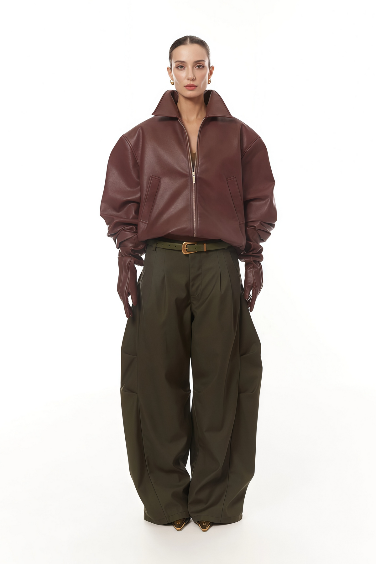 Harbor Burgundy Pebbled Leather Bomber Jacket