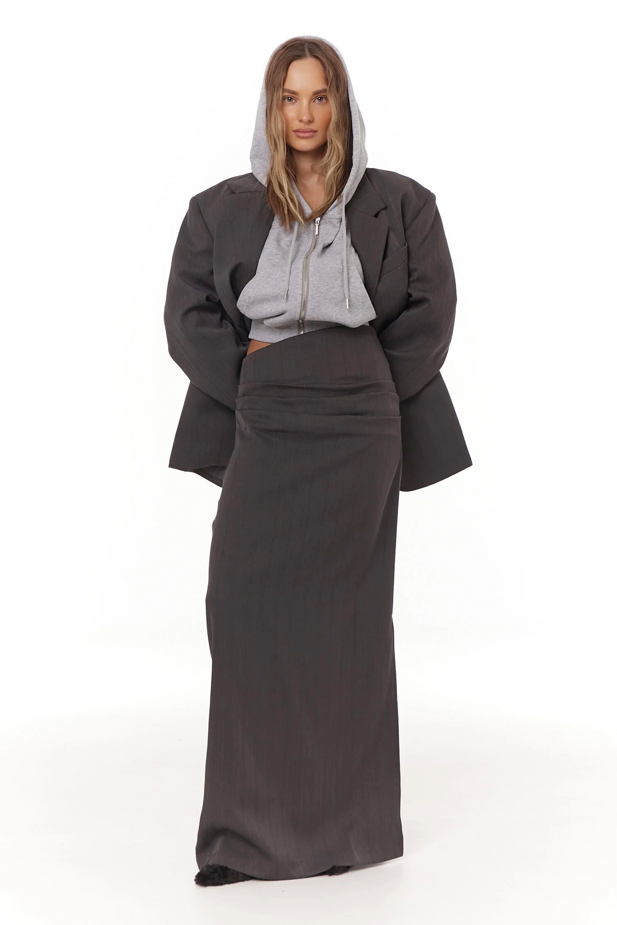 Eléonore Grey Double-Breasted Oversize Blazer