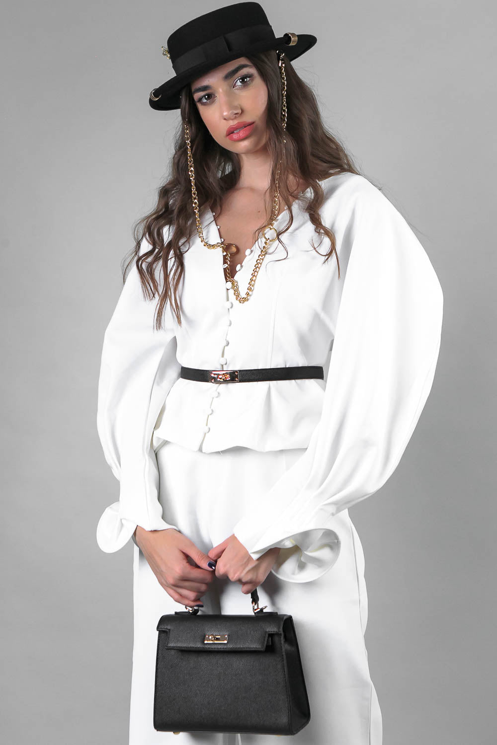 Slim Belt With Gold Details - Black