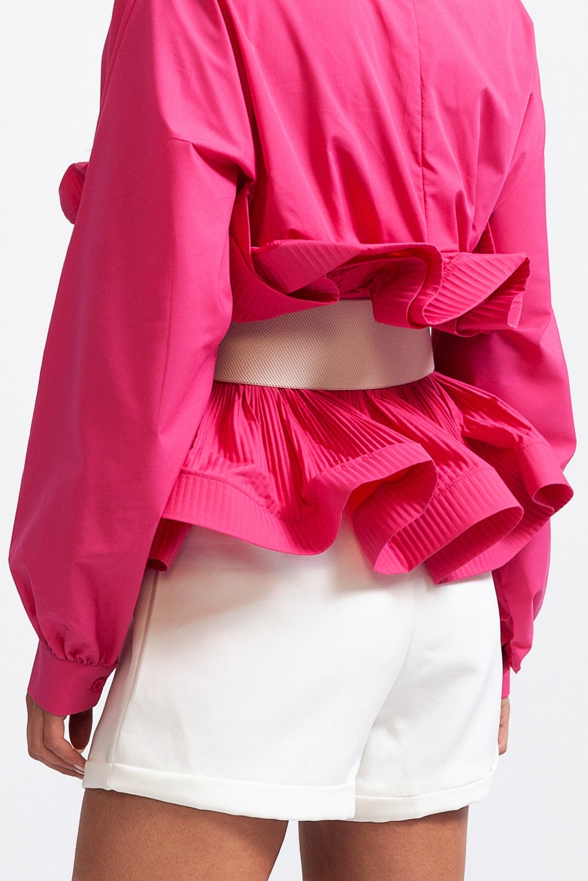 Ruffle Shirt with Massive Belt - Fuchsia