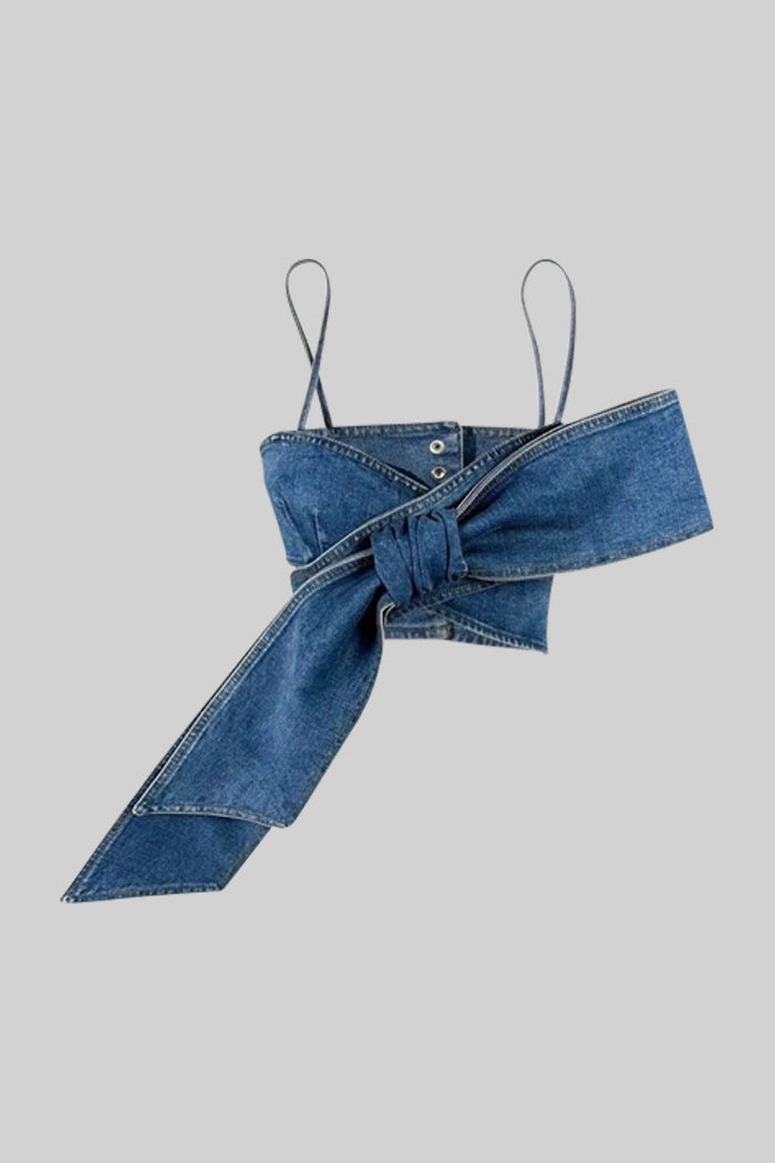 Bow Detail Bustier Top - Blue