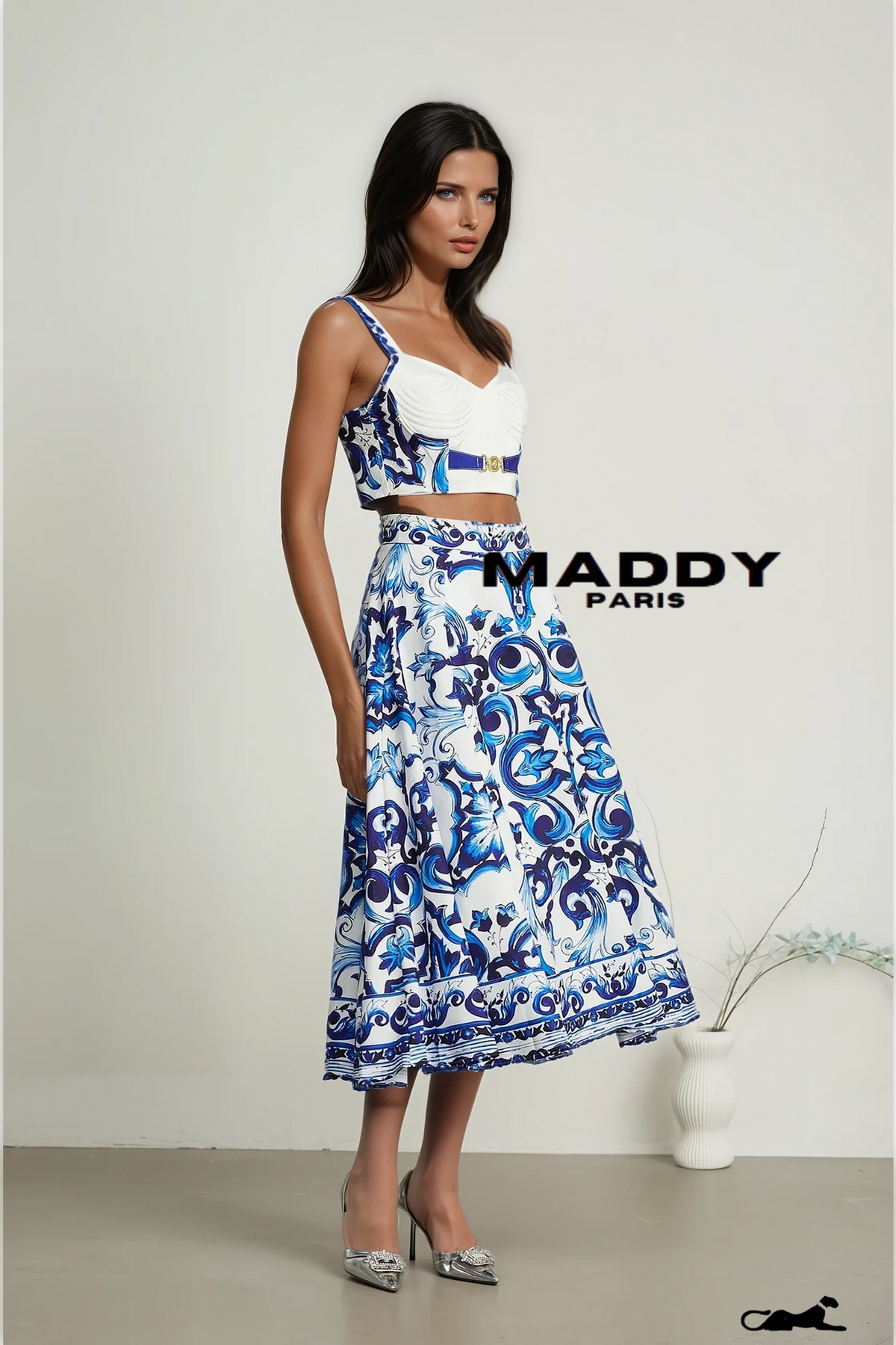 Allegra graphic-printed top & skirt matching set