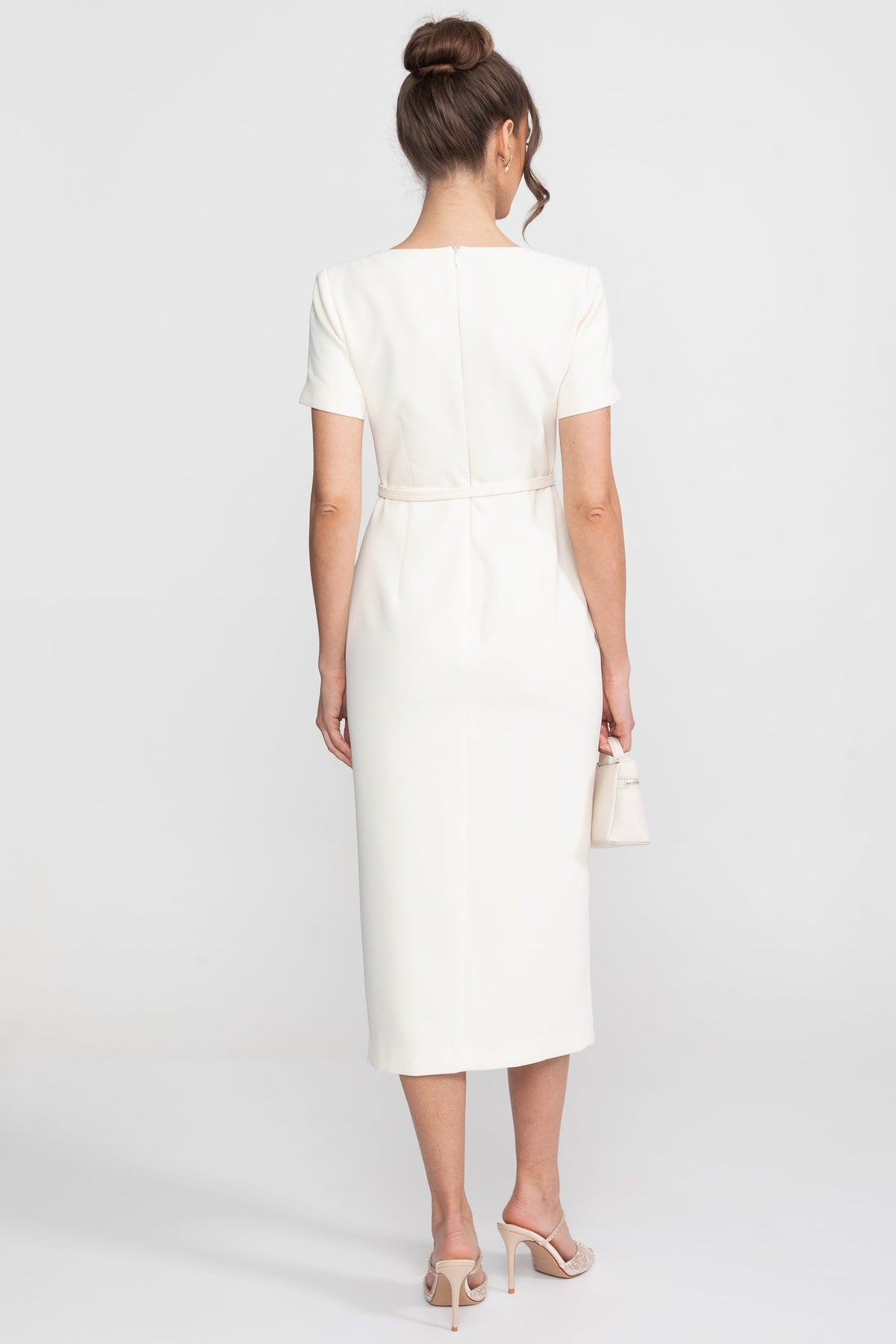 Square-Neck Button-Through Midi Dress With Jewel Buttons - White